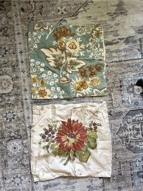 Pottery Barn throw wooden bead pillows bundle 18x18 floral 100% cotton